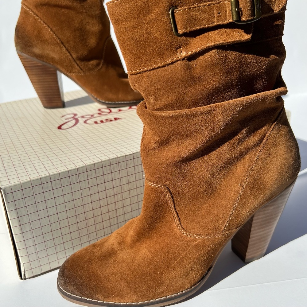 Zodiac Brown Suede Western Slouch Boots Size 8.5 M
